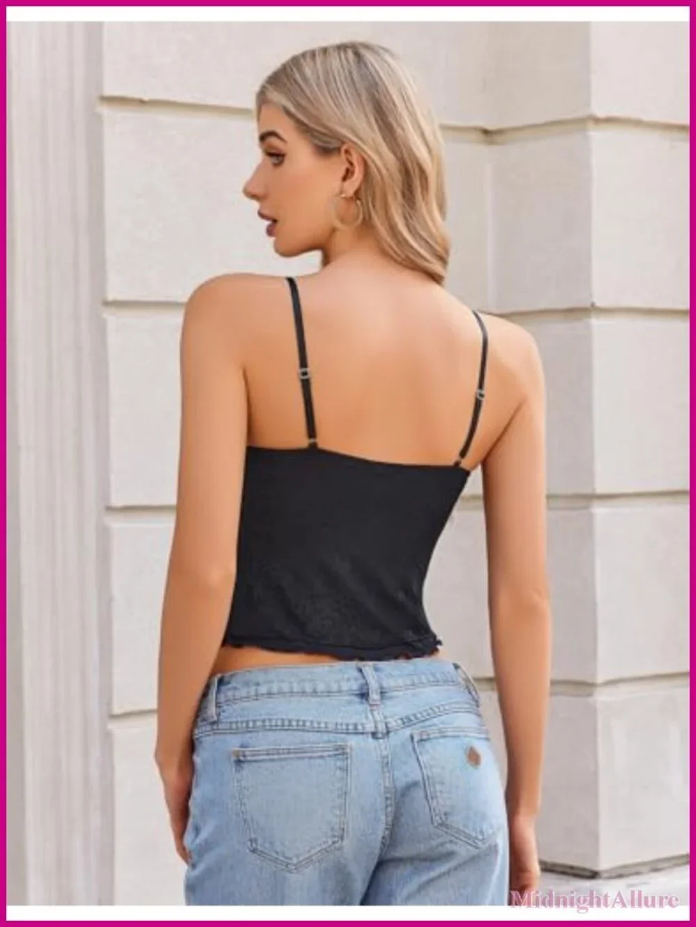 Lace Cami Spaghetti Strap Tank Top Sexy Going Out Women's Ruffle V-Neck